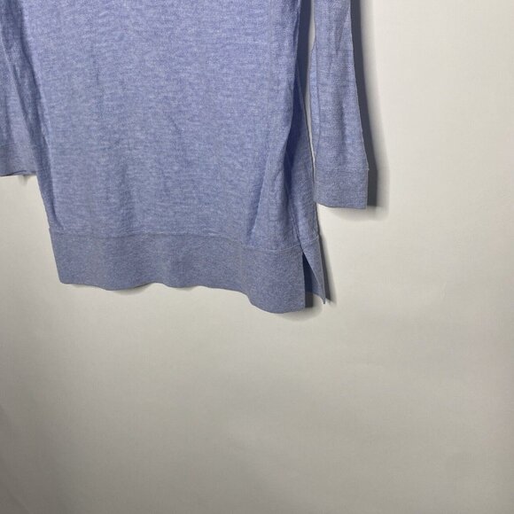 LOFT Sweater Women S Light Blue V-neck Drawstring Long Sleeve Slit Hem - Picture 8 of 11